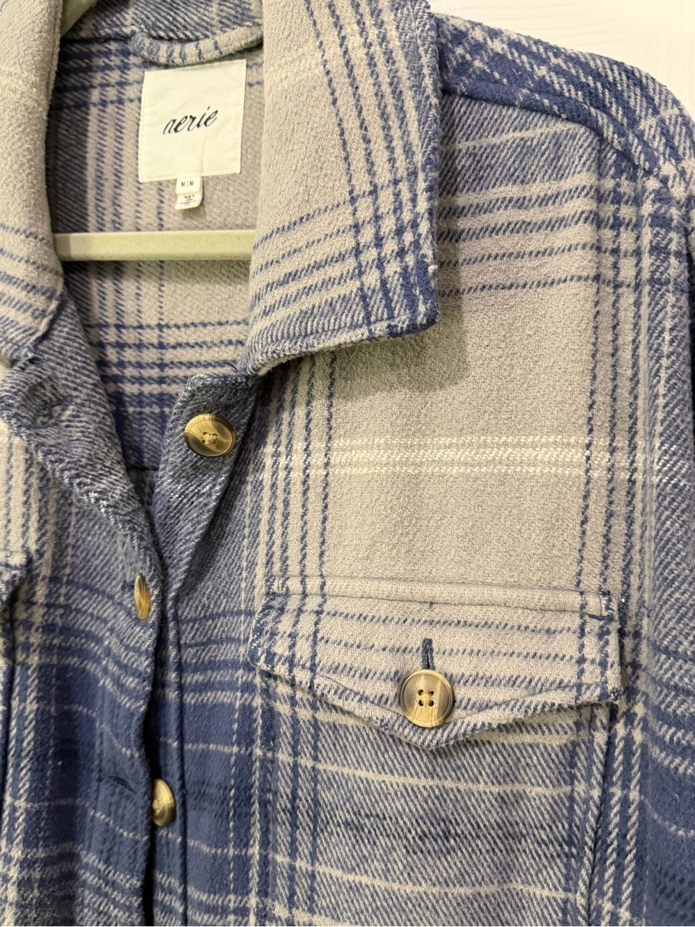 aerie Blue and Cream Plaid Utility Shacket